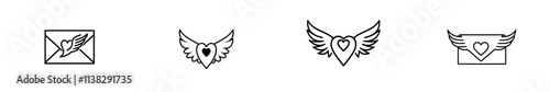 A hand-drawn ink sketch of an envelope with a heart and wings, in a vintage engraving style with a modern illustration twist.