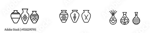 Hand-drawn ink sketches of ancient vases, rendered in a modern engraved illustration style.