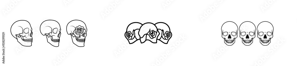 A hand-drawn ink sketch of a skull with roses, featuring a modern engraved style illustration. A hand-drawn ink sketch of a skull with roses, featuring a modern engraved style illustration.