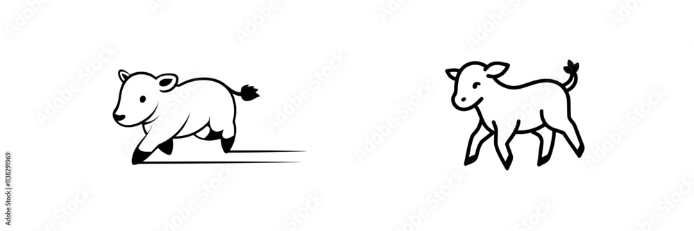 Obraz premium A contemporary engraved illustration of a cute baby cow, created with hand-drawn ink.