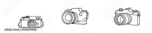 Hand-drawn vintage camera ink sketch in an engraved, modern illustration style.