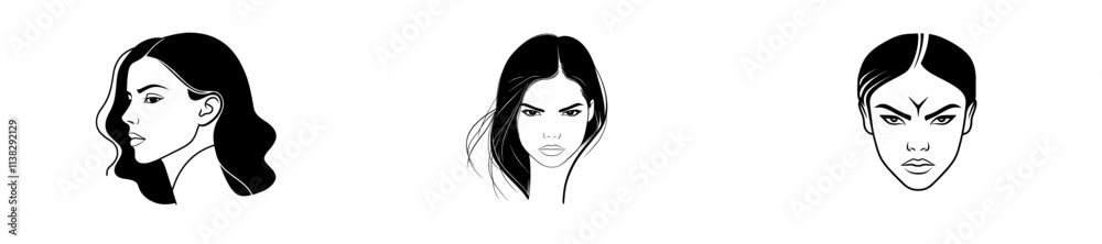A serious-looking woman with intense emotion depicted in a contemporary sketch. A serious-looking woman with intense emotion depicted in a contemporary sketch.
