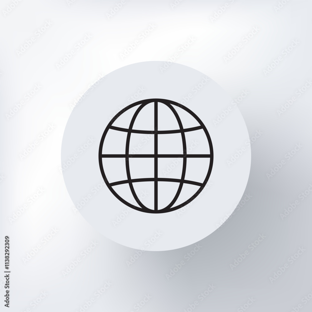 A linear icon of a planet, a globe symbolizing international business, a circle with several intersecting horizontal and vertical lines symbolizing meridians. A linear icon of a planet, a globe symbolizing international business, a circle with several intersecting horizontal and vertical lines symbolizing meridians.