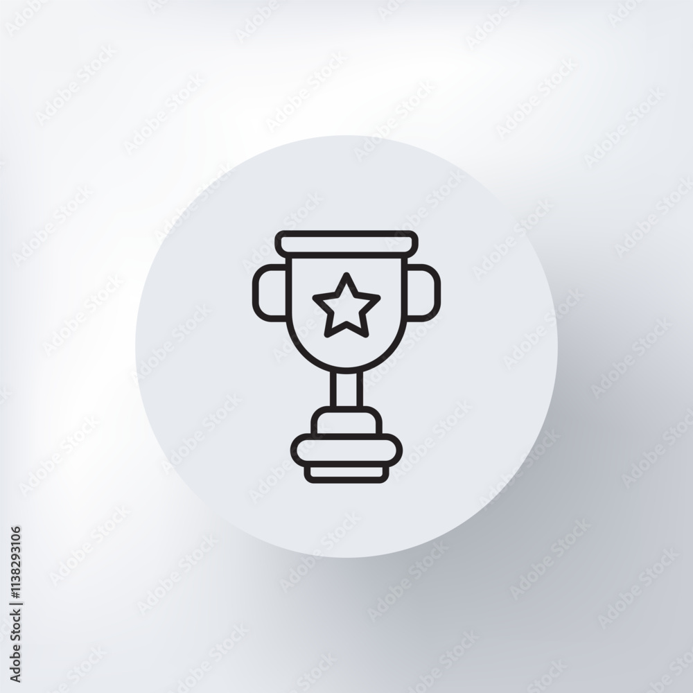 A linear cup icon with a star, an award or achievement, a bowl outline with two handles on the sides and a stand. A linear cup icon with a star, an award or achievement, a bowl outline with two handles on the sides and a stand.