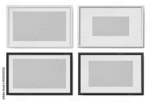 Photography picture frame in horizontal format. Vector isolated border for banners, mockup or template for drawing or image. Home interior decoration, accessories or gallery display layout