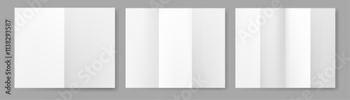 Realistic sheet of paper in shape of rectangle folded in half and creased into parts. Vector leaf of notebook with bent effect for advertising or informational purposes, letters and booklets
