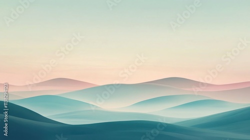 minimalist countryside landscape with rolling hills and pastel colors, serene atmosphere and artistic style