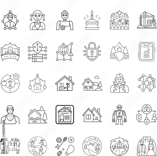 Line Art Icons Technology, Security, Home, Community, Celebration