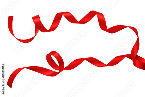 Red satin bow ribbon scroll png isolated on transparent background for Christmas holiday and wedding anniversary card confetti design decoration photo