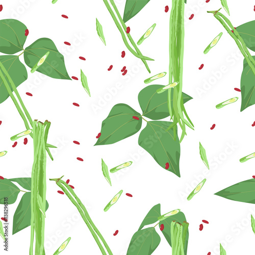 A seamless pattern of raw organic yard long bean. 