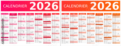 Calendrier 2026 14 mois au format 320 x 420 mm recto verso entièrement modifiable via calques et texte sans serif	