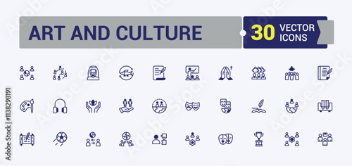 Culture vector line icon set. Related to culture, art, movie, ticket, film, art, and more. Thin outline icons pack. Vector outline and solid icons collection.