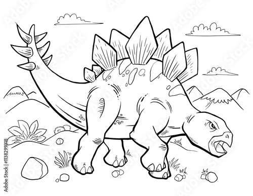 Stegosaurus Dinosaur Coloring Page Vector Illustration Art