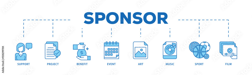 Sponsor infographic icon flow process which consists of film, sport, event, music, art, benefit, project, support icon live stroke and easy to edit . Sponsor infographic icon flow process which consists of film, sport, event, music, art, benefit, project, support icon live stroke and easy to edit .