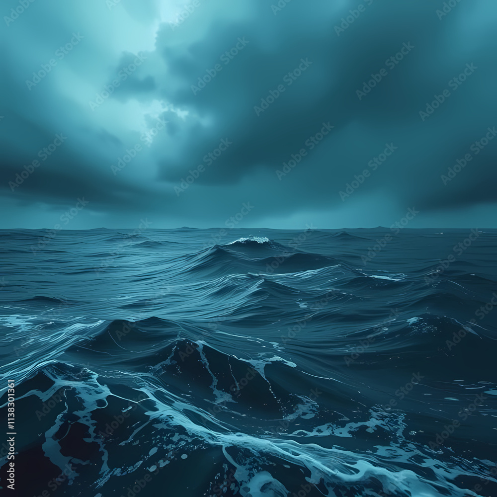 Fototapeta premium Dark Turbulent Ocean Waves Under a Stormy Cloudy Sky