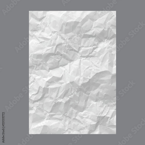 Creased empty paper with crumpled surface texture effect. Vector isolated realistic sheet of page with wrinkles. Old grunge vertical blank for writing or drawing, old manuscript or document