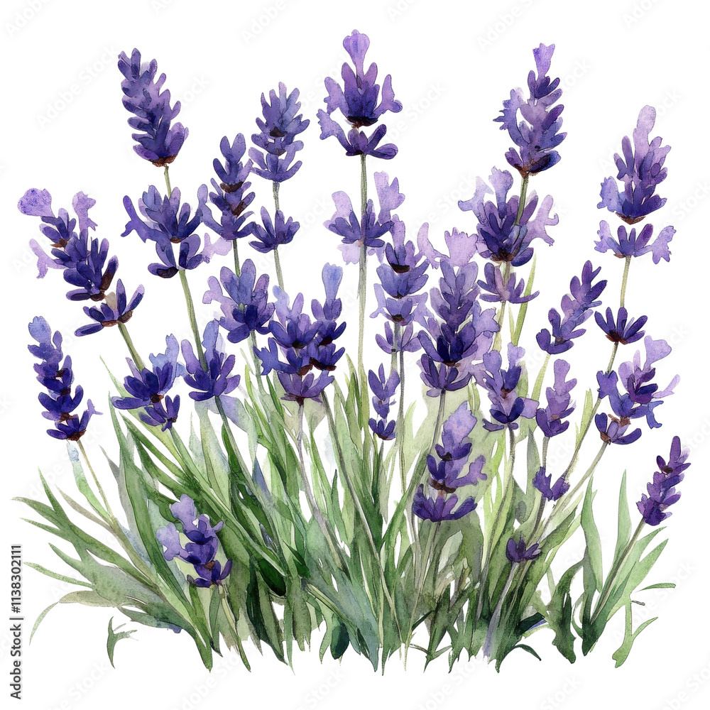 Obraz premium A vibrant display of lavender flowers with delicate purple blooms, surrounded by lush green foliage, perfect for nature-themed projects.