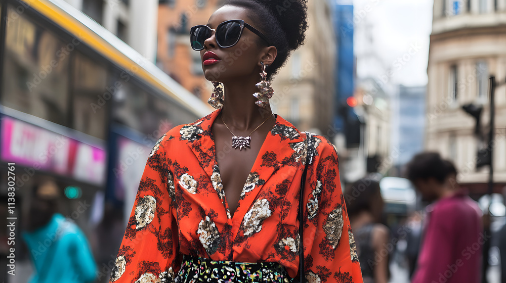 A Professional Model Displaying Chic Urban Wear While Walking Through a Bustling City Full of Life and Fashion A Professional Model Displaying Chic Urban Wear While Walking Through a Bustling City Full of Life and Fashion