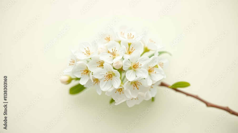Delicate white blossoms clustered together on a slender branch, a symbol of spring's renewal and blossoming hope Delicate white blossoms clustered together on a slender branch, a symbol of spring's renewal and blossoming hope