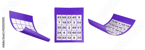Lottery ticket with numbers, isolated lotto gambling games for entertainment. Vector paper sheet with folded or curved corner, taking chance and luck. Winning money and playing for fun