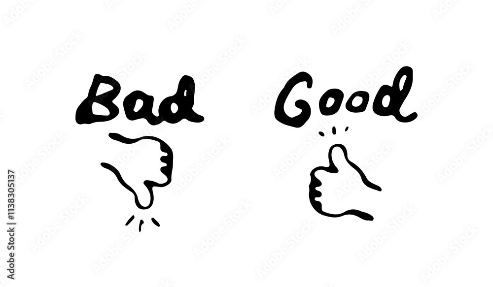 Simple hand-drawn icons for good and bad. Simple hand-drawn icons for good and bad.