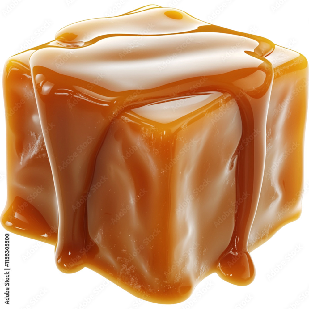 Delicious soft caramel cube dripping with sweetness, perfect for desserts Delicious soft caramel cube dripping with sweetness, perfect for desserts