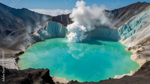Kawah Ijen volcano and sulfur lake is composite volcanoes in the Banyuwangi Regency of East Java, Indonesia photo