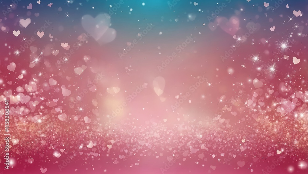 Pink lovely background with hearts bokeh and glitter. Pastel vector fantasy gradient for Valentine Day Pink lovely background with hearts bokeh and glitter. Pastel vector fantasy gradient for Valentine Day