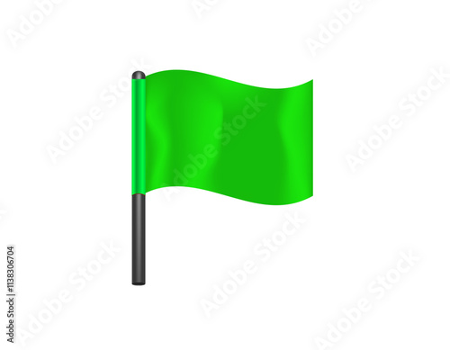 A vibrant green flag waves freely, attached to a sleek black pole, symbolizing vitality.