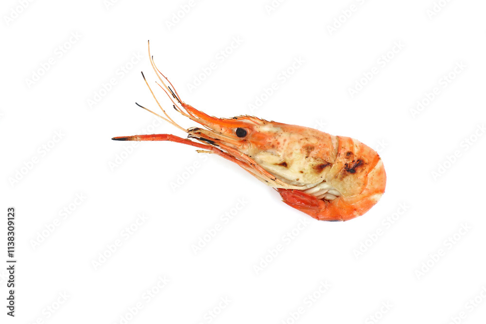 Grilled River shrimps on white background, roasted prawn or bbq shrimps grilled .Thai foods ,most favorite food in Southeast asia Grilled River shrimps on white background, roasted prawn or bbq shrimps grilled .Thai foods ,most favorite food in Southeast asia