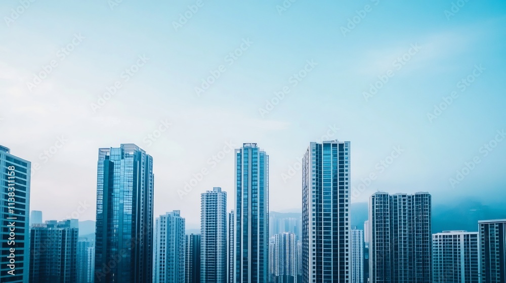 Obraz premium Minimalist Skyline of a Startup Business District with Modern High-Rise Buildings and Glassy Facades
