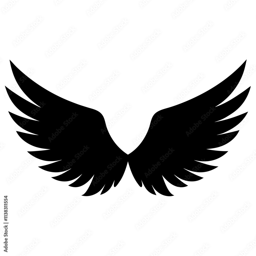 Fototapeta premium Animal wing silhouette vector, Wings vector illustration, Black & white wing vector art design isolated.