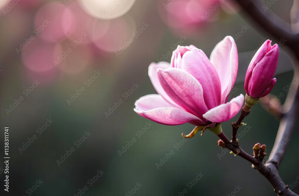 Fototapeta premium Magnolia flowers, empty space for text, Mother's Day card.