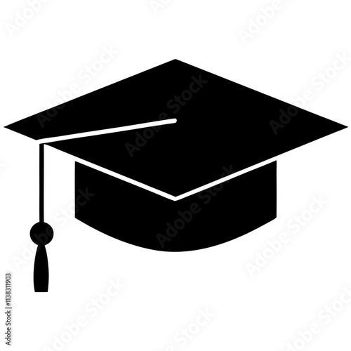 Graduation cap silhouette vector, Cap vector illustration, Black & white Graduation cap vector art design isolated.