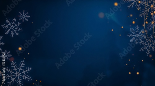 Navy christmas background with snowflakes and gold sequins