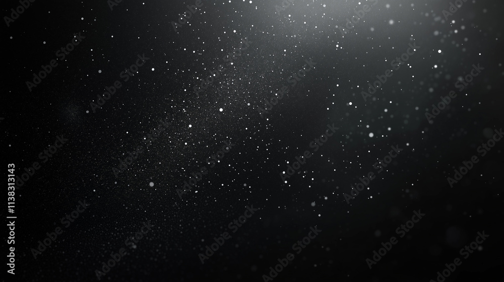 Dark Abstract Black Background with Floating Dust Particles and Grainy Texture