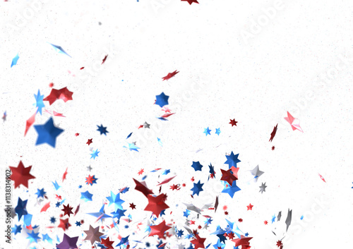 Confetti - Red white blue shiny confetti Confetti on white background, isolate, tricolor concept, independence and freedom day USA PNG 3d