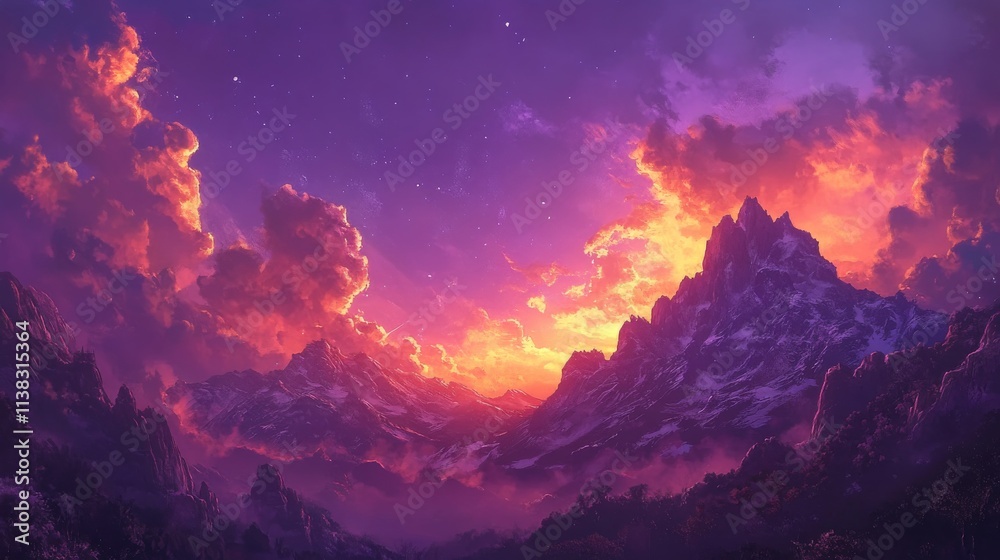 Naklejka premium evening sky light purple orange