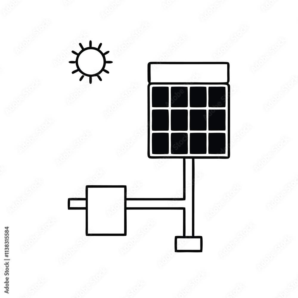 a black and white illustration of a solar panel and a battery a black and white illustration of a solar panel and a battery