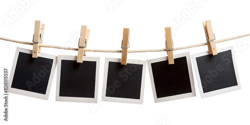 blank photo frames on rope isolated on white background 
Png
