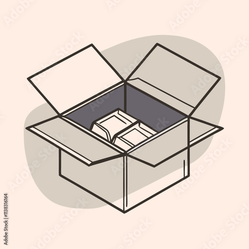 a black and white line drawing of an open cardboard box