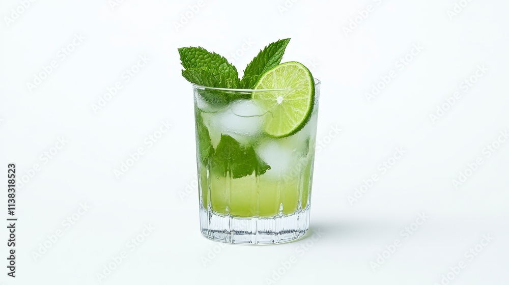 Refreshing Mojito Cocktail Drink with Mint and Lime in Glass Refreshing Mojito Cocktail Drink with Mint and Lime in Glass