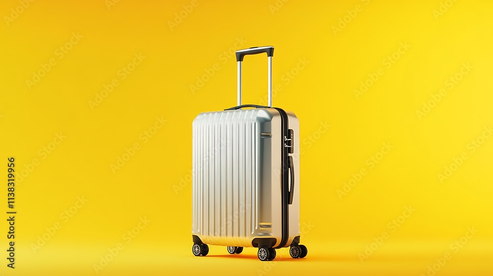 Stylish hard-shell suitcases for organized travel functional design in a bright yellow environment Stylish hard-shell suitcases for organized travel functional design in a bright yellow environment