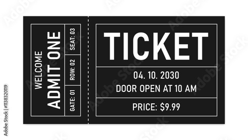 Ticket Design Template. Retro Style Admission Ticket. cinema, concert, movie, play, party, event, circus, carnival, film, festival, pass card,