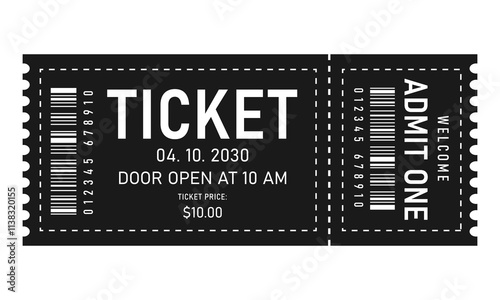Ticket Isolated on Black Background. Theater or Cinema Admission Ticket