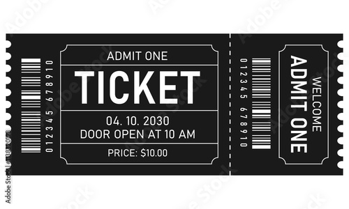 Classic Admit One Event Ticket with Detailed Layout. Retro ticket design template.