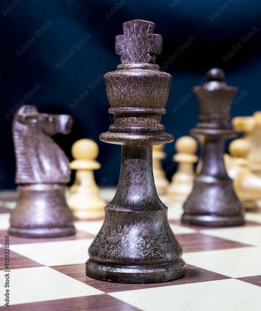 Chessmen photographed on a chessboard with a dark background Chessmen photographed on a chessboard with a dark background