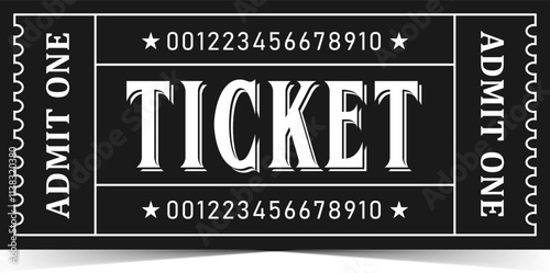 Retro ticket design template. Old style black and white ticket. Ticket for cinema, movie, circus, carnival, film, festival,