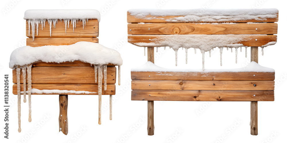 Fototapeta premium old wooden box with snow isolated on white background Png