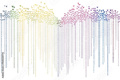 A simple yet powerful image of various heart icons, each a distinct color or style, connected by thin lines to form a network. This network, seen from afar, outlines a large heart. The lines 